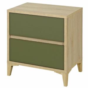 Mesita de noche de 2 cajones madera de roble y verde