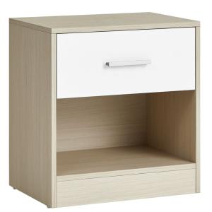Mesita de noche de 28 x 39 x 41 cm de color beige y blanco