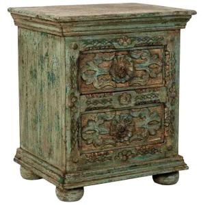 Mesita de noche de madera artesanal azul con 2 cajones 50x4…