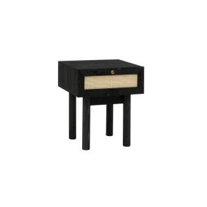 Mesita de noche de madera maciza y con cajón tono negro de…