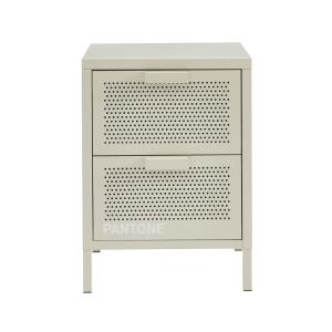 mesita de noche de metal beige arena cajones dobles 40cm