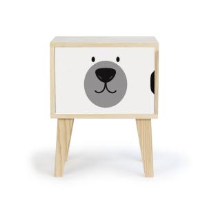 Mesita de noche de pino para niños con dibujo de cara de os…