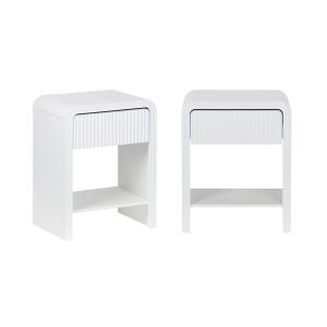 Mesita de noche efecto madera acanalada, set de 2, blanco