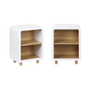 Mesita de noche efecto madera con 2 huecos, set de 2, blanco