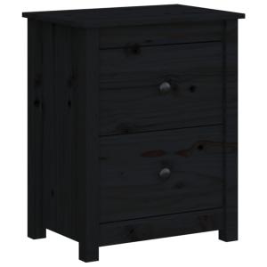 Mesita de noche madera maciza de pino negro 50x35x61,5 cm