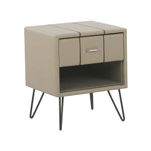 Mesita de noche piel sintética beige