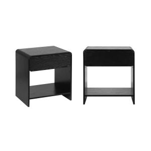 Mesitas de noche con decoración de madera, set de 2, negro