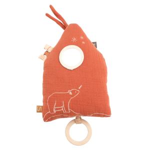 Mini casita musical de peluche bordada