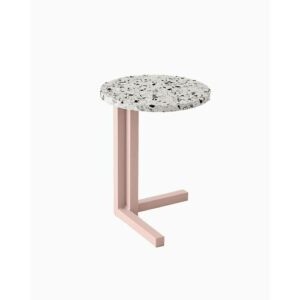 Mini mesa auxiliar aluminio rosa y terrazzo gris