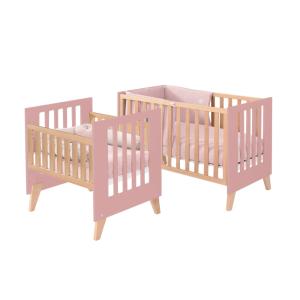 Minicuna convertible en cuna (7en1) madera/rosado