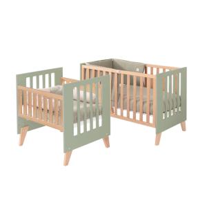 Minicuna convertible en cuna (7en1) madera/verde-oliva