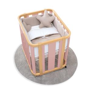 Minicuna madera/rosa 55x70 cm con colchón y textil beige