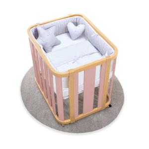 Minicuna madera/rosa 55x70 cm con colchón y textil gris cla…