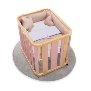 Minicuna madera/rosa 55x70 cm con colchón y textil rosa