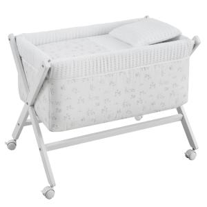 Minicuna tijera madera crudo con patas en blanco 55x87x74 cm