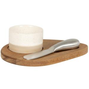 Minimantequera de gres con bandeja de madera de acacia y cu…