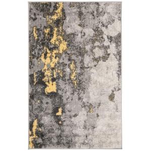 Moderno abstracto distressed gris/amarillo alfombra 75 x 180
