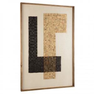 Mosaico decorativo de pino reciclado beige y negro de 82x12…