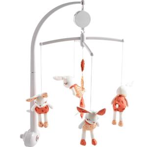 Móvil musical de terciopelo blanco