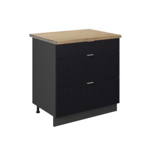 Mueble bajo de cocina con 3 tiroirs pt chêne noir rayé 80x8…