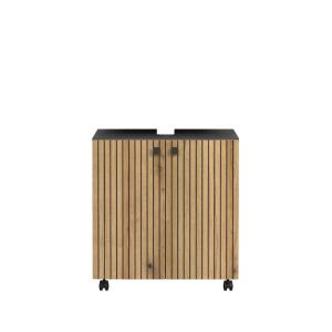 Mueble bajo lavabo con ruedas l60 cm - efecto roble y gris