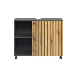 Mueble bajo lavabo con ruedas l80 cm - efecto roble y gris