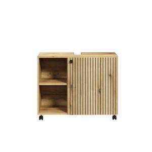 Mueble bajo lavabo con ruedas l80 cm - efecto roble y negro