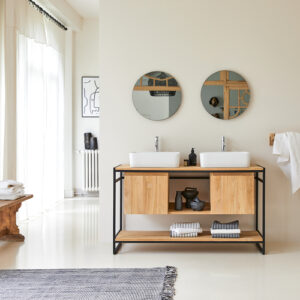 Mueble bajo lavabo en teca maciza y metal 60 cm - Baño / Mueble de