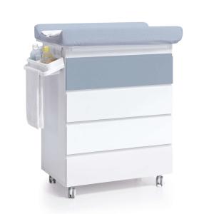 Mueble bañera blanco/azul con ruedas y cambiador