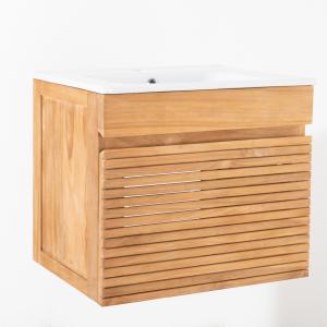 Mueble baño de teca y cerámica l 60 cm