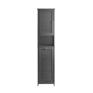 Mueble columna de baño con 1 cesto para ropa sucia gris