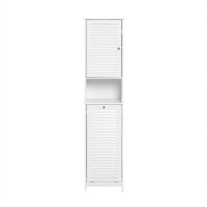 Mueble columna de baño con 1 cesto para ropa sucia madera b…