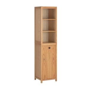 Mueble columna de baño con 1 cesto y 3 estantes madera beig…