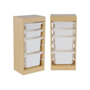Mueble de almacenamiento infantil 4 cajas, set de 2, natural