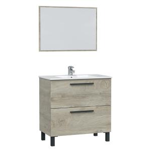 Mueble de baño 2 cajones con espejo, sin lavabo, 80 cm