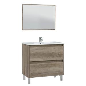 Mueble de baño 2 cajones, espejo y lavabo PMMA, 80 cm