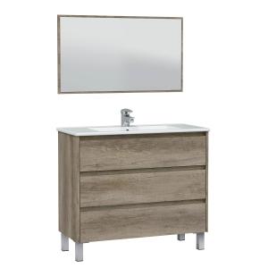 Mueble de baño 3 cajones con espejo, sin lavabo, 100 cm