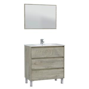 Mueble de baño 3 cajones, espejo y lavabo PMMA, 80 cm