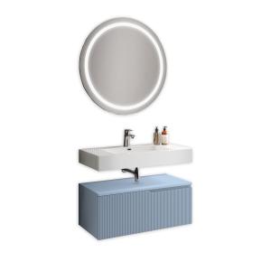 Mueble de baño 3 piezas en mdf blanco brillo/azul tiffany