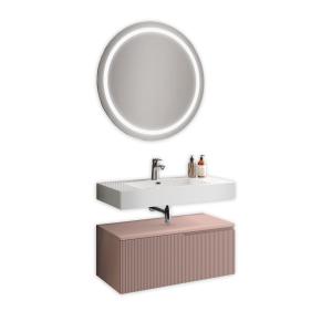 Mueble de baño 3 piezas en mdf blanco/rosa empolvado