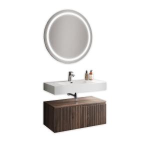 Mueble de baño 3 piezas en mdf roble oscuro