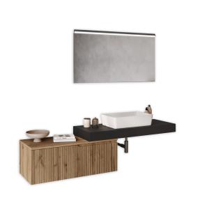 Mueble de baño 4 piezas en mdf antracita/roble
