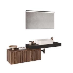 Mueble de baño 4 piezas en mdf antracita/roble oscuro