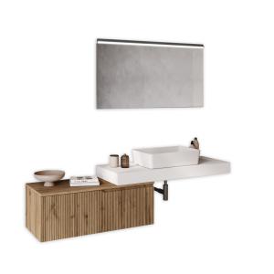 Mueble de baño 4 piezas en mdf blanco/roble