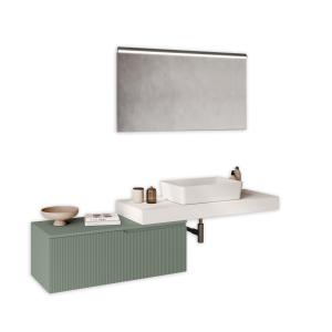 Mueble de baño 4 piezas en mdf blanco / verde salvia