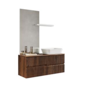 Mueble de baño 4 piezas en mdf roble oscuro