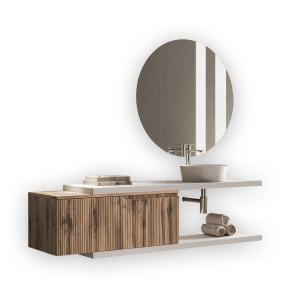 Mueble de baño 5 piezas en mdf blanco/roble