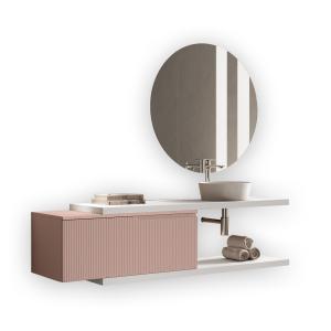 Mueble de baño 5 piezas en mdf blanco/rosa empolvado