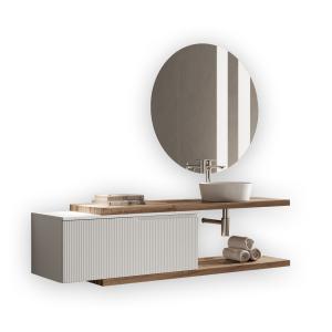 Mueble de baño 5 piezas en mdf roble/blanco mate