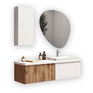 Mueble de baño 6 piezas en mdf roble/blanco mate